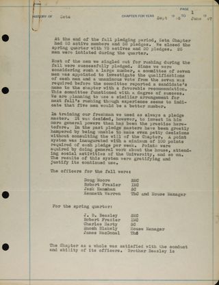 History of Zeta Chapter 1, September 1946- June 1947