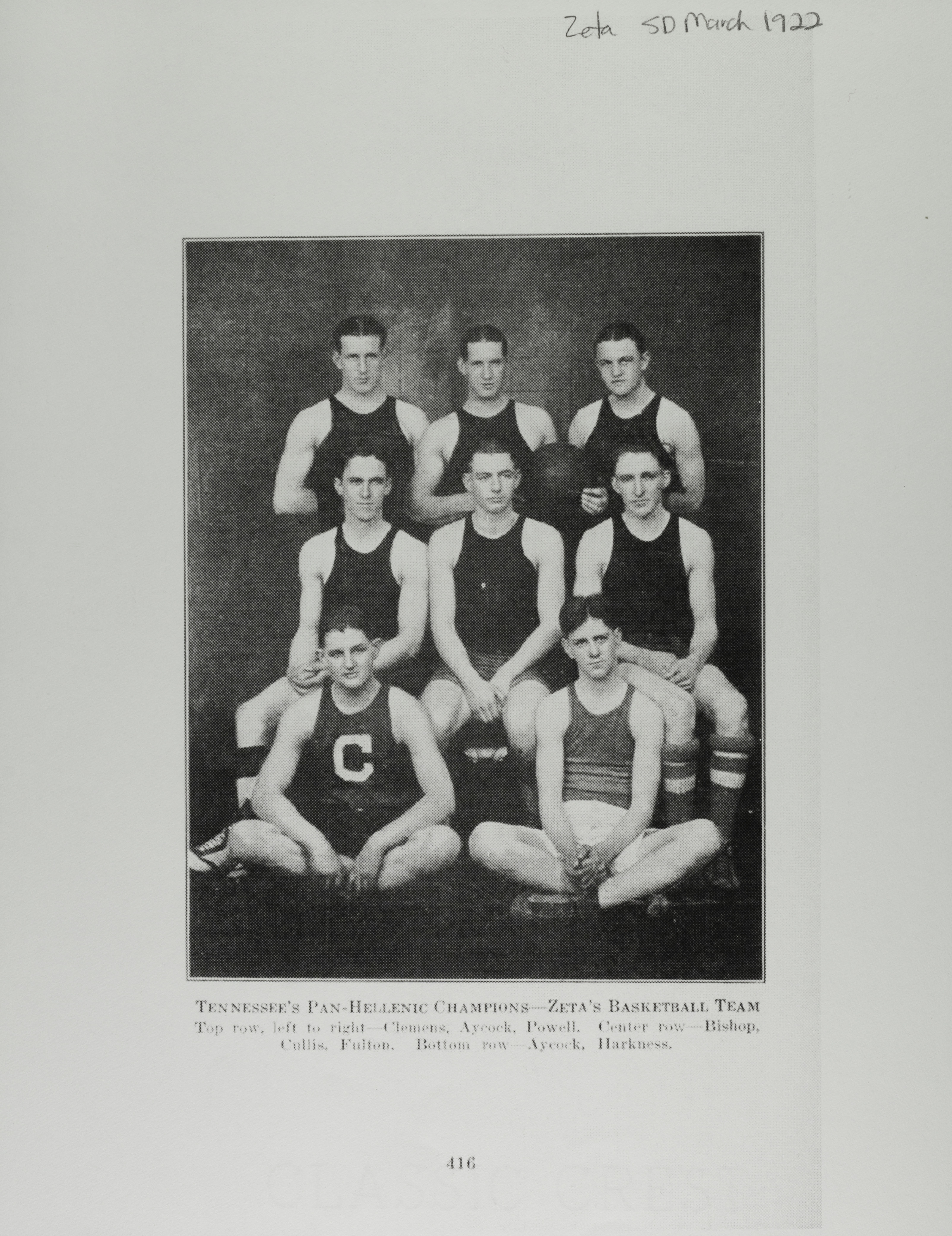 Tennessee's Pan-Hellenic Champions—Zeta Basketball Team Magazine Clipping, March 1922