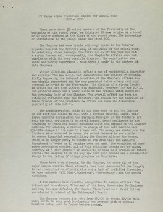 Pi Kappa Alpha Historical Sketch for School Year 1959-1960