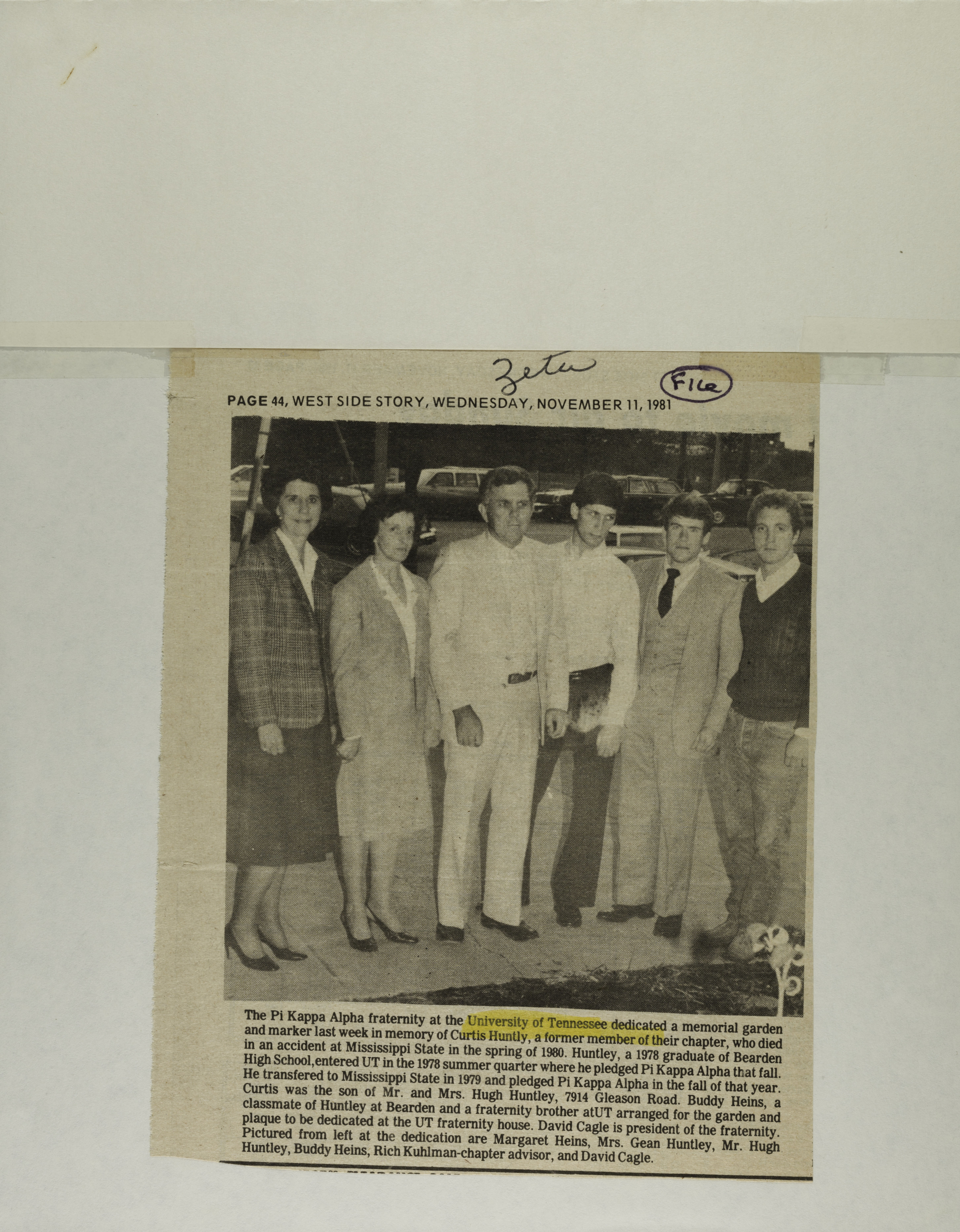 The Pi Kappa Alpha Fraternity...Newspaper Clipping, November 11, 1981