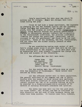 History of Zeta Chapter 1, 1947-1948