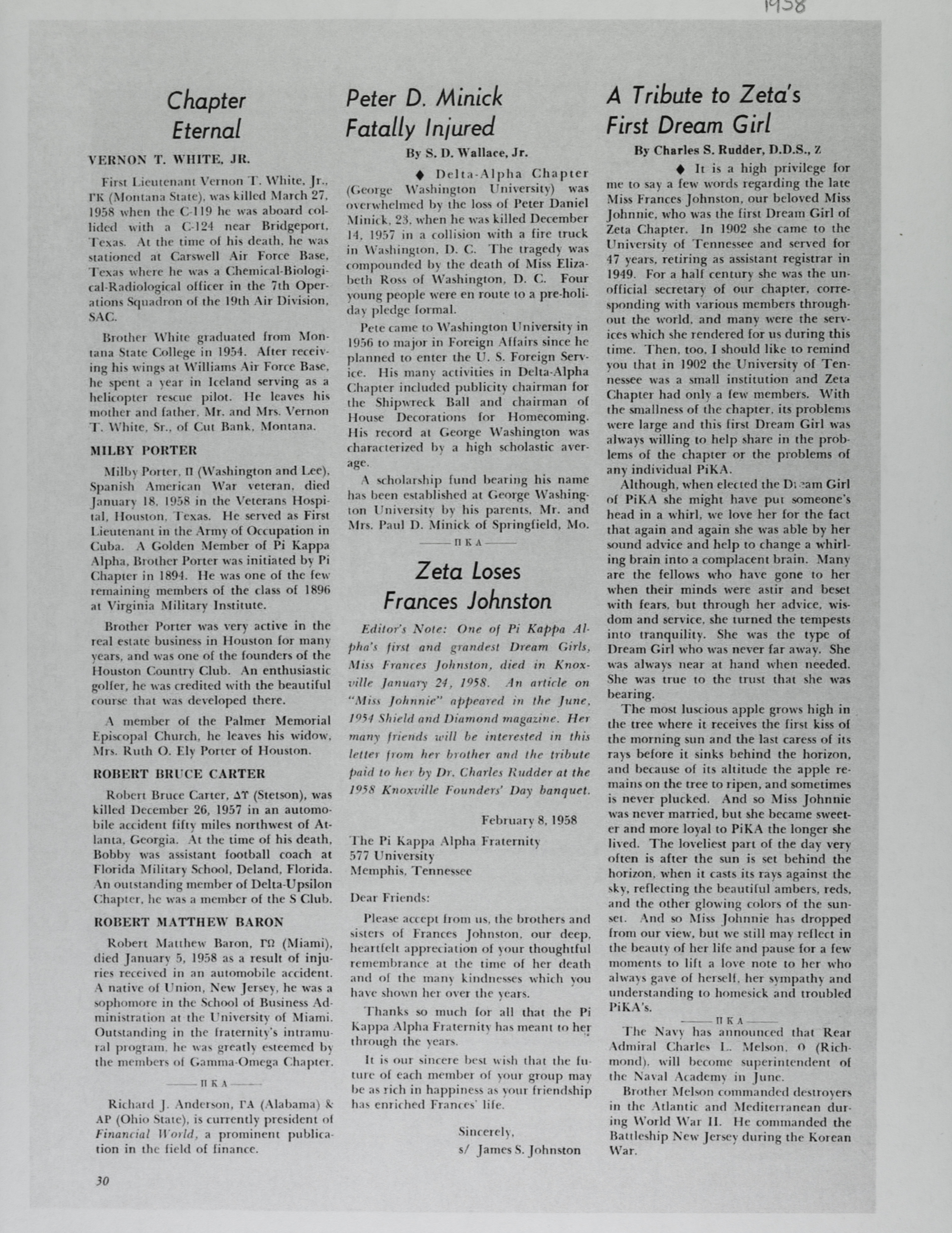 A Tribute to Zeta's First Dream Girl Magazine Clipping, 1958