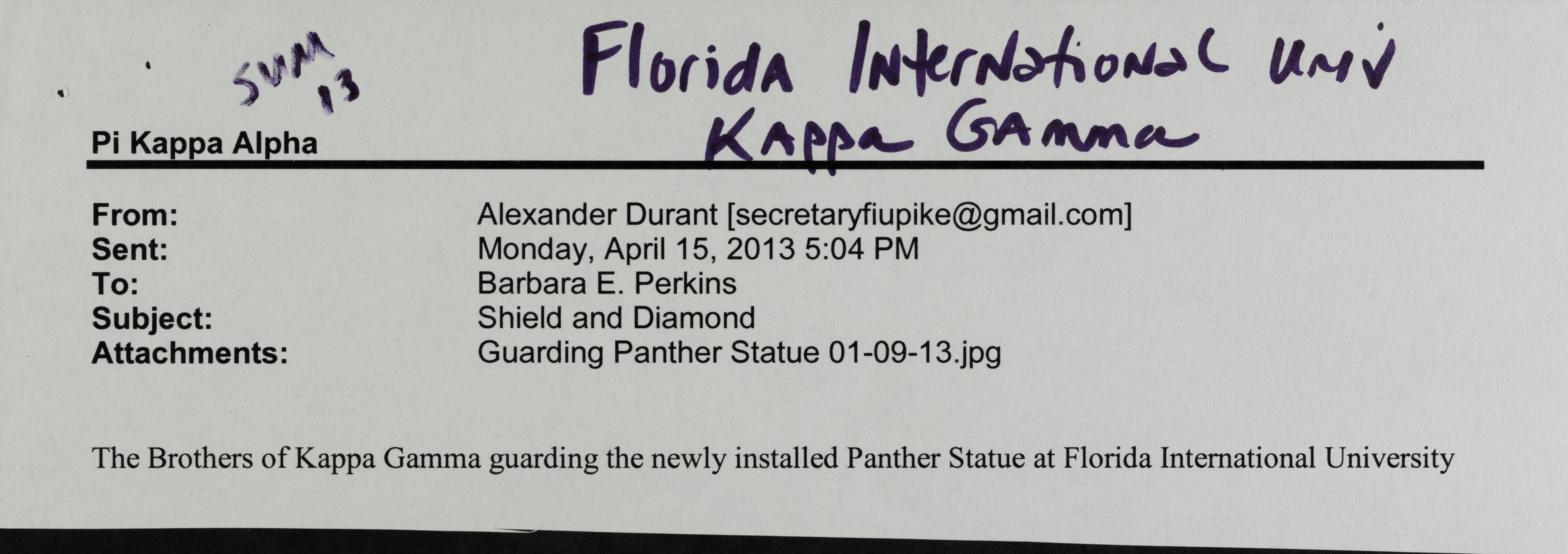 Alexander Durant to Barbara Perkins Email 1, April 15, 2013