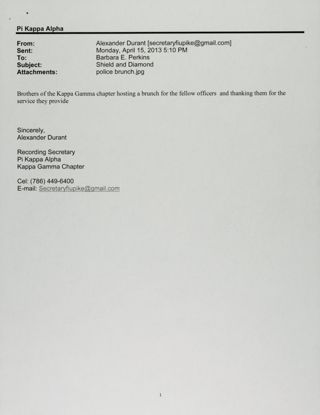 Alexander Durant to Barbara Perkins Email 2, April 15, 2013