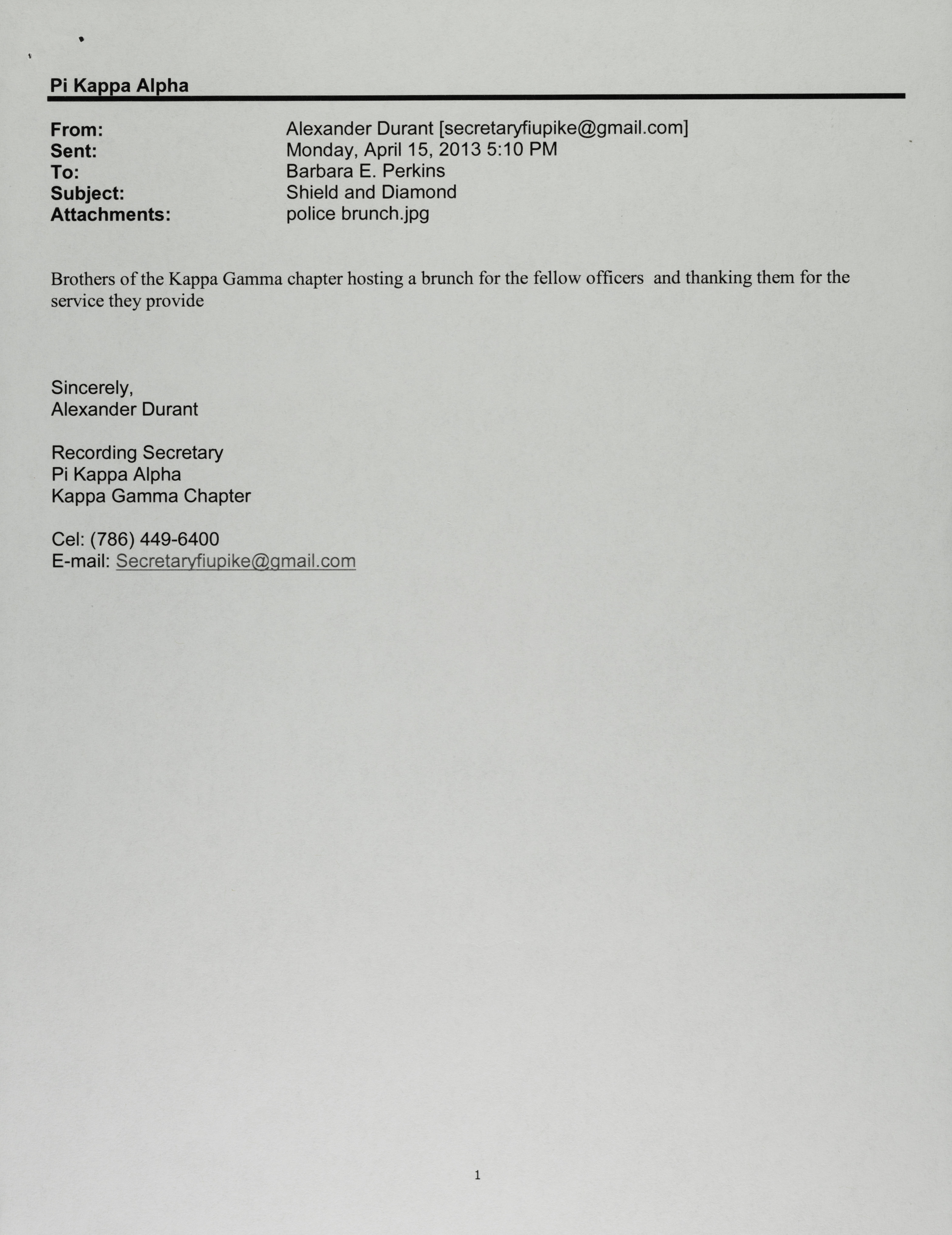 Alexander Durant to Barbara Perkins Email 2, April 15, 2013