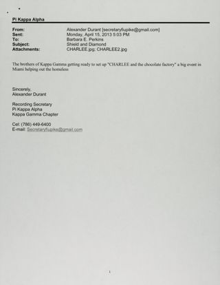 Alexander Durant to Barbara Perkins Email 3, April 15, 2013