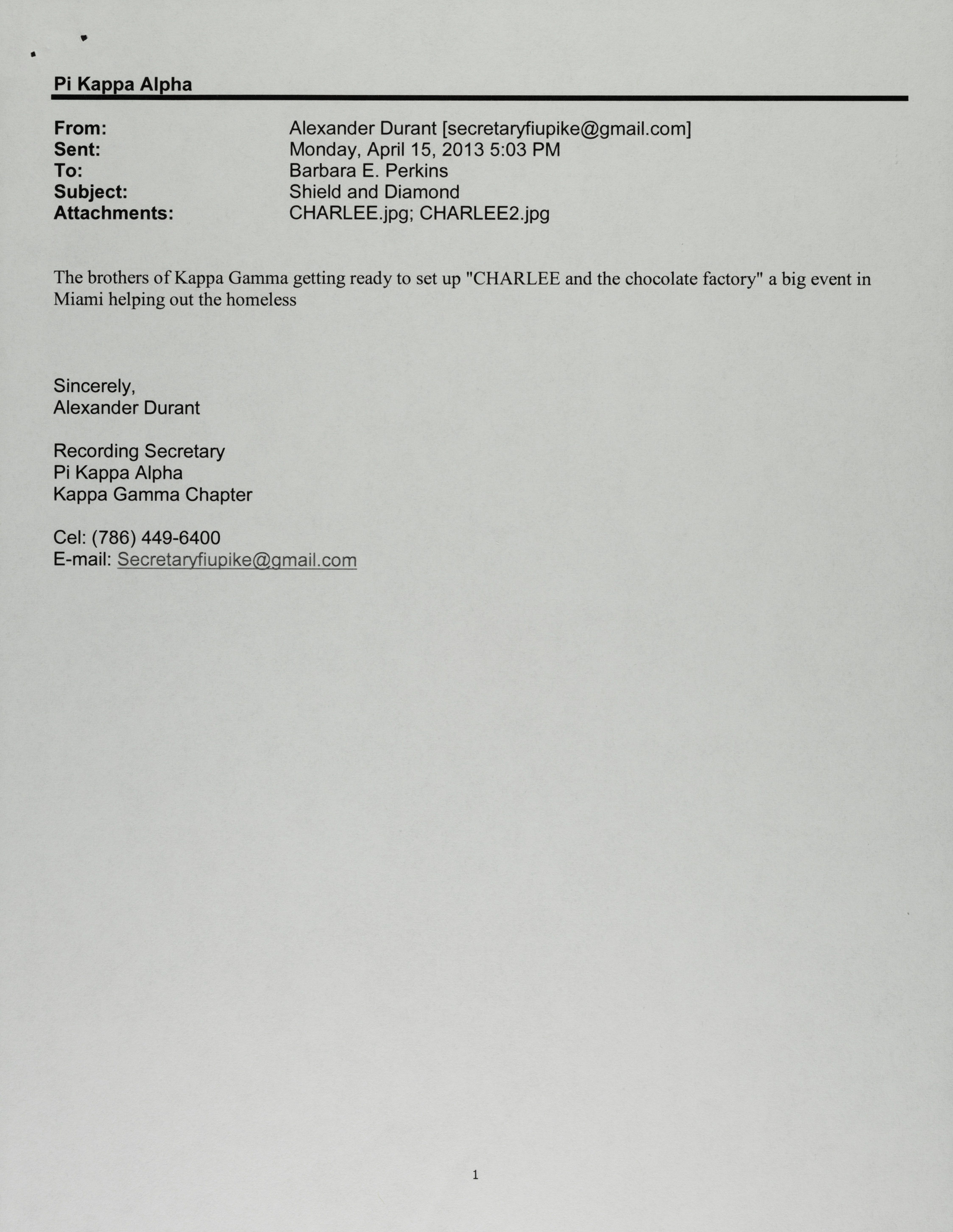 Alexander Durant to Barbara Perkins Email 3, April 15, 2013