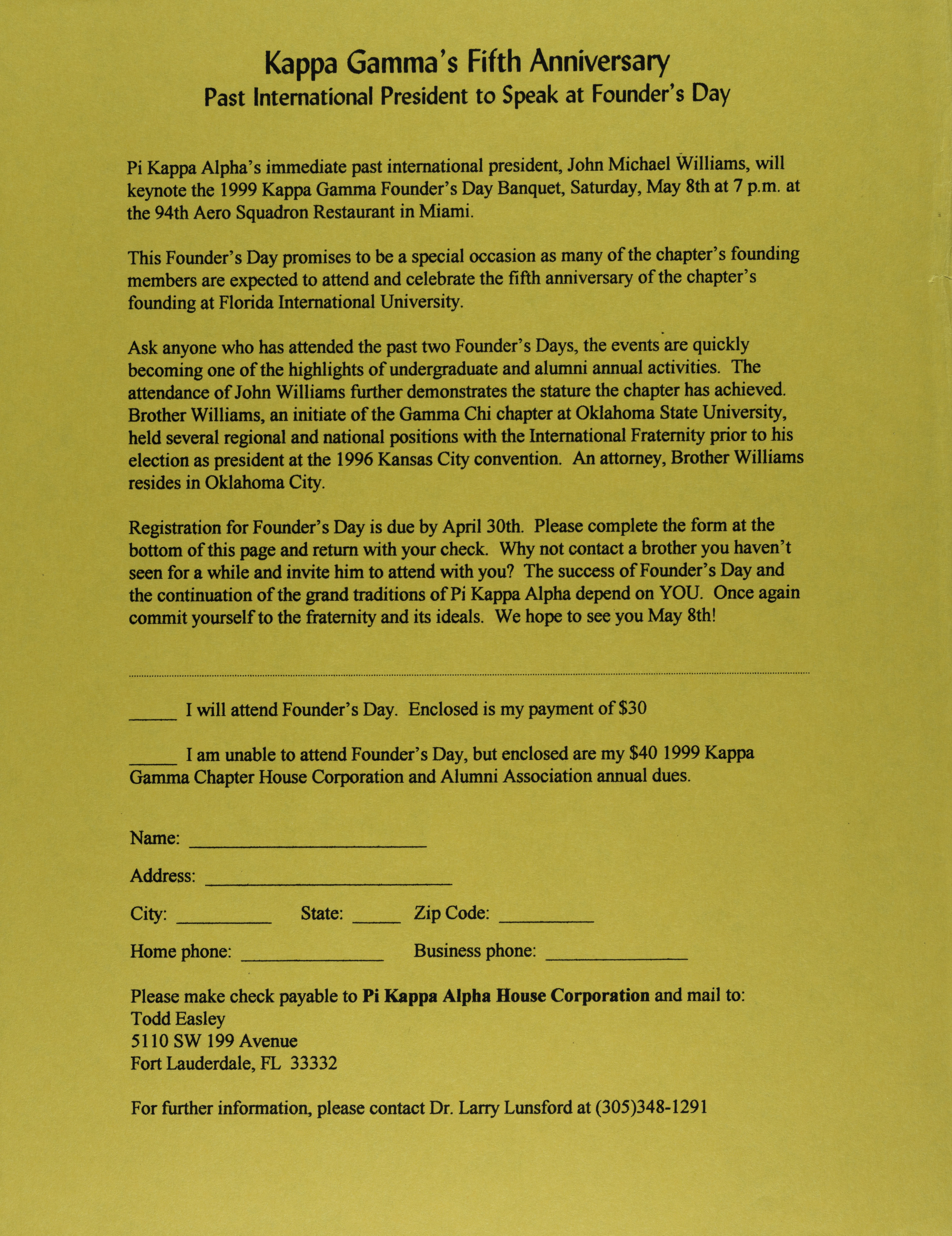 Kappa Gamma's Fifth Anniversary Invitation, May 8, 1999