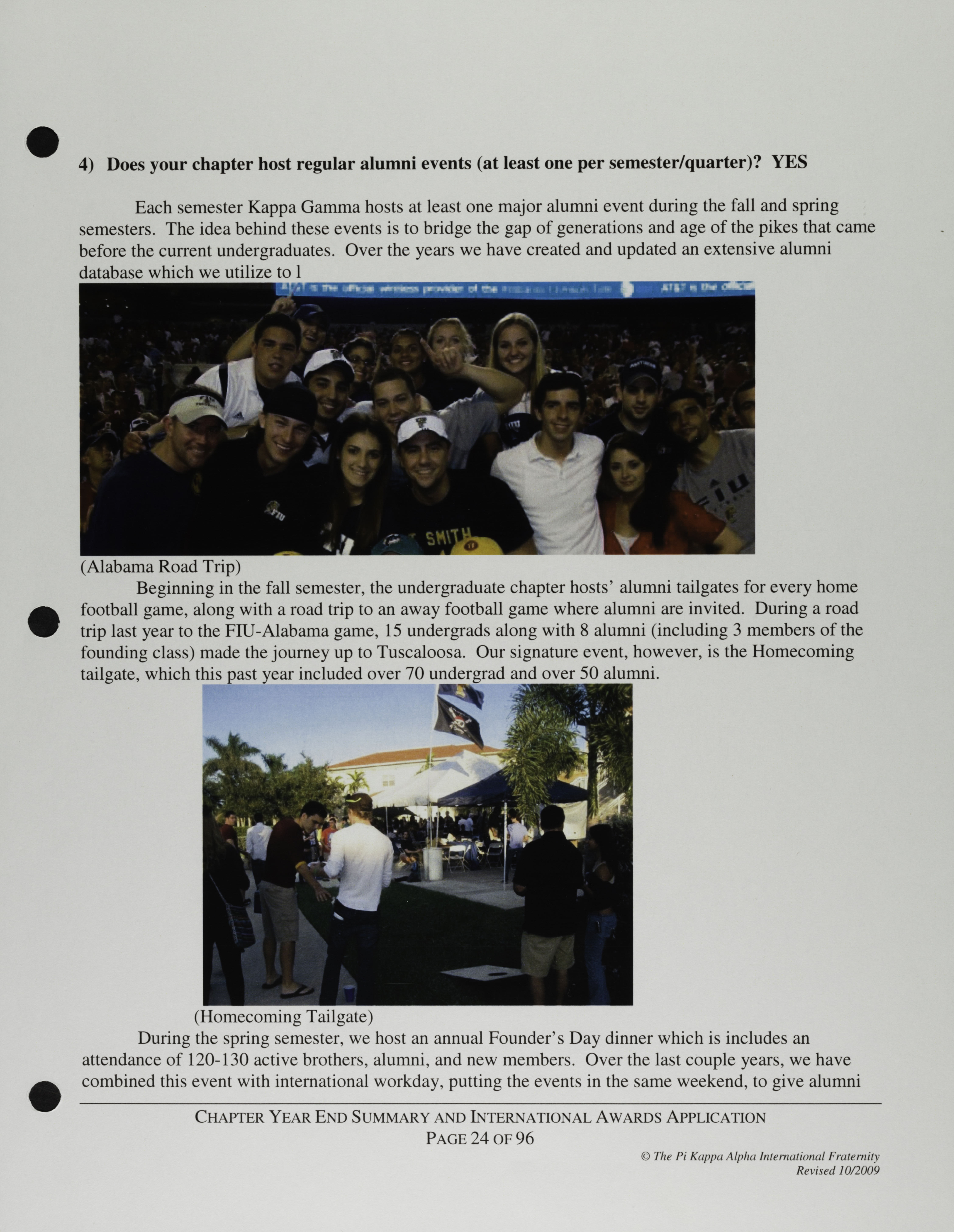 Kappa Gamma Chapter Year End Summary and International Awards Application, October 2009