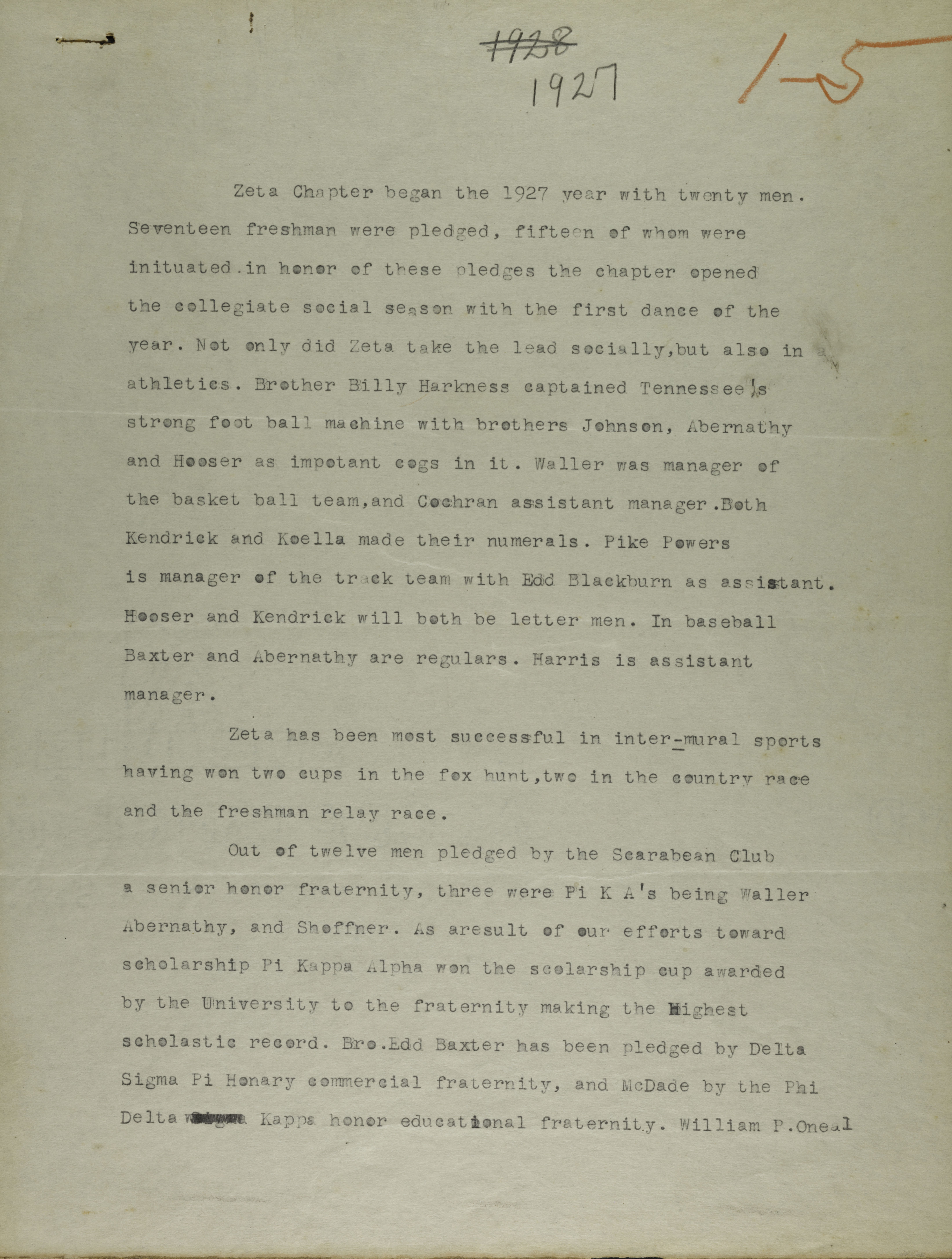Zeta Chapter History, 1927