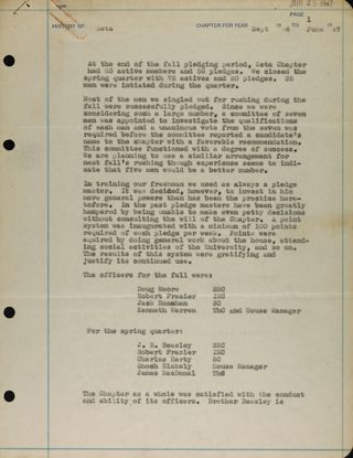 History of Zeta Chapter 2, September 1946- June 1947