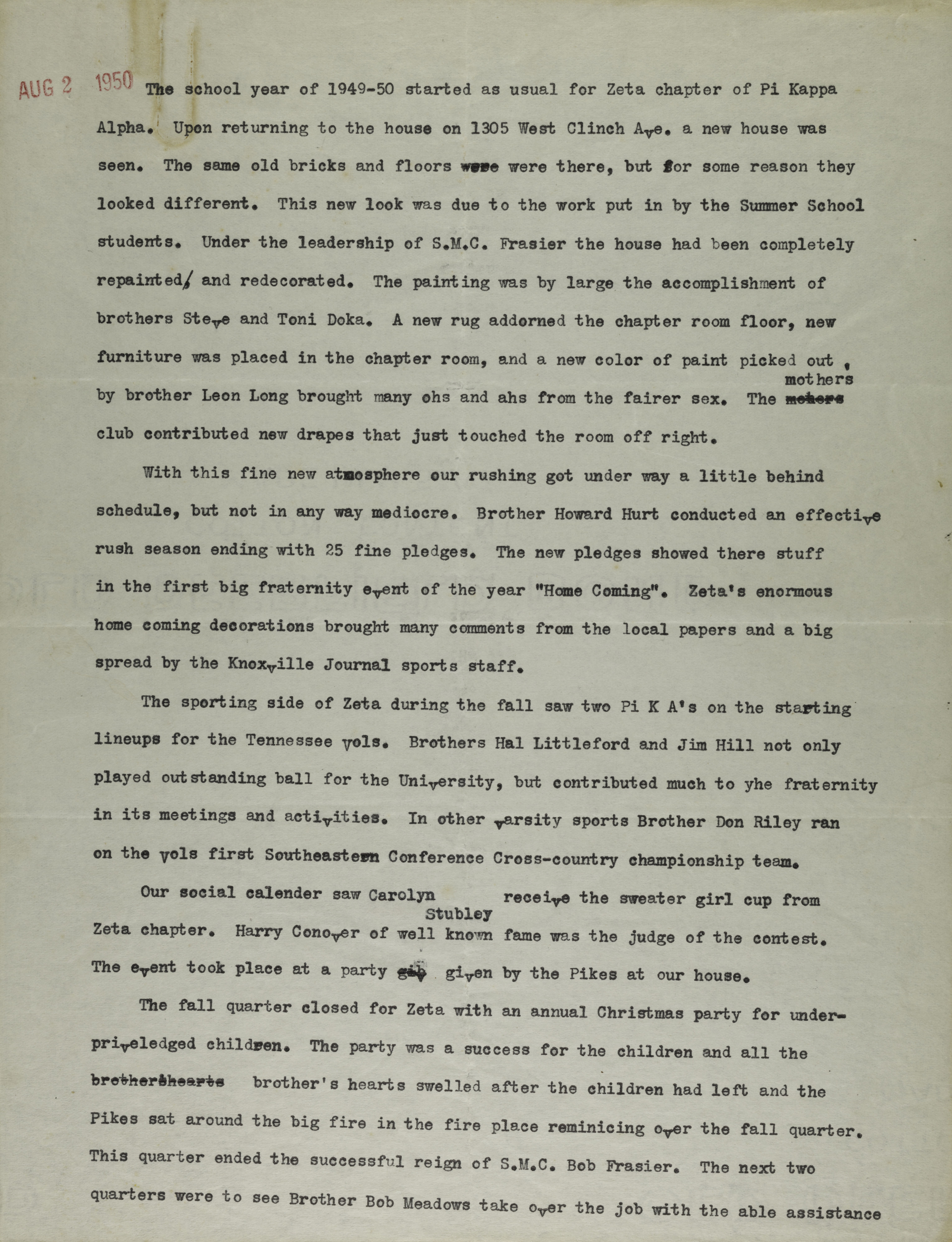 Zeta Chapter History, 1949-1950