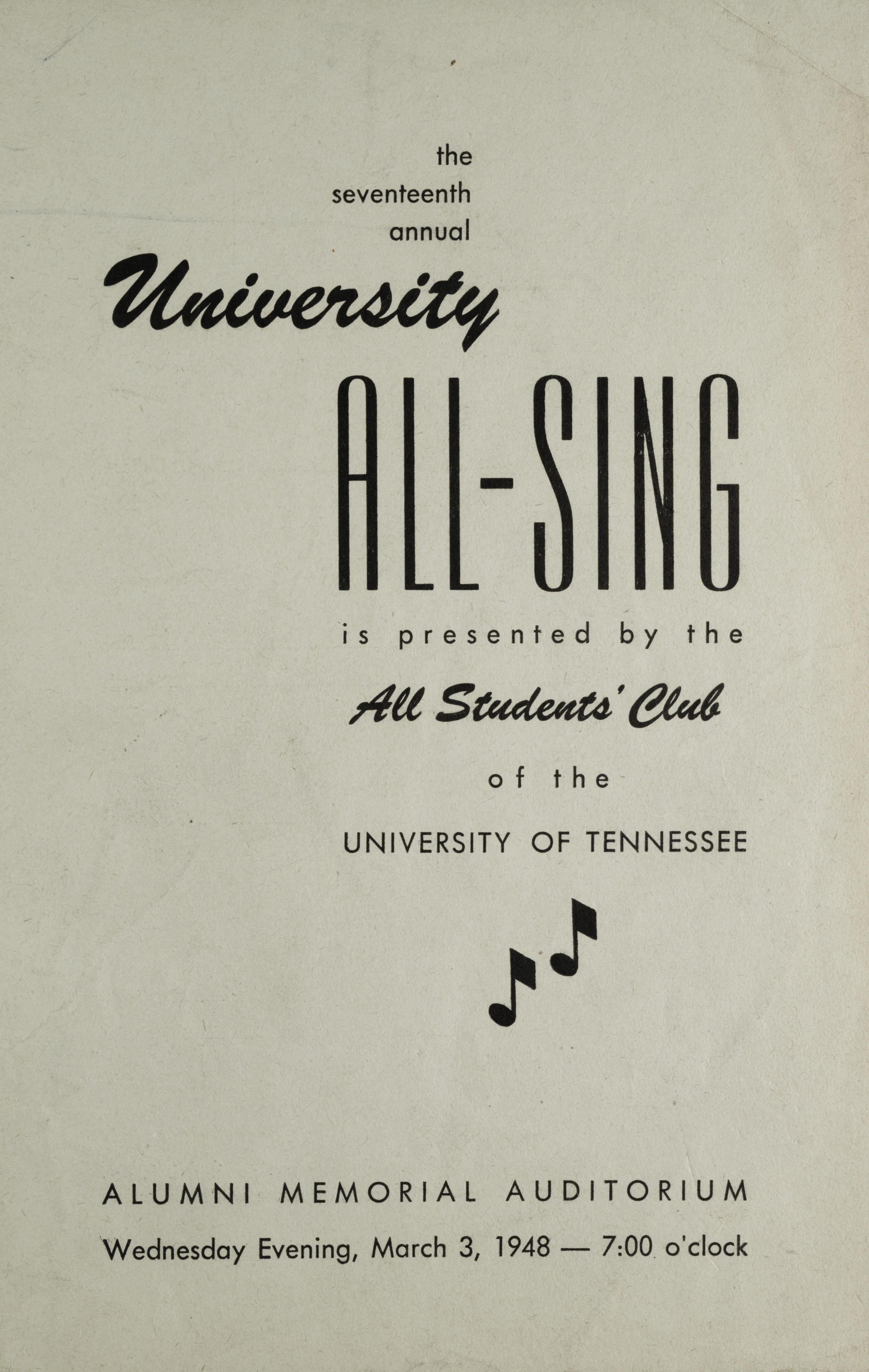 University of Tennessee All-Sing Program, March 3, 1948