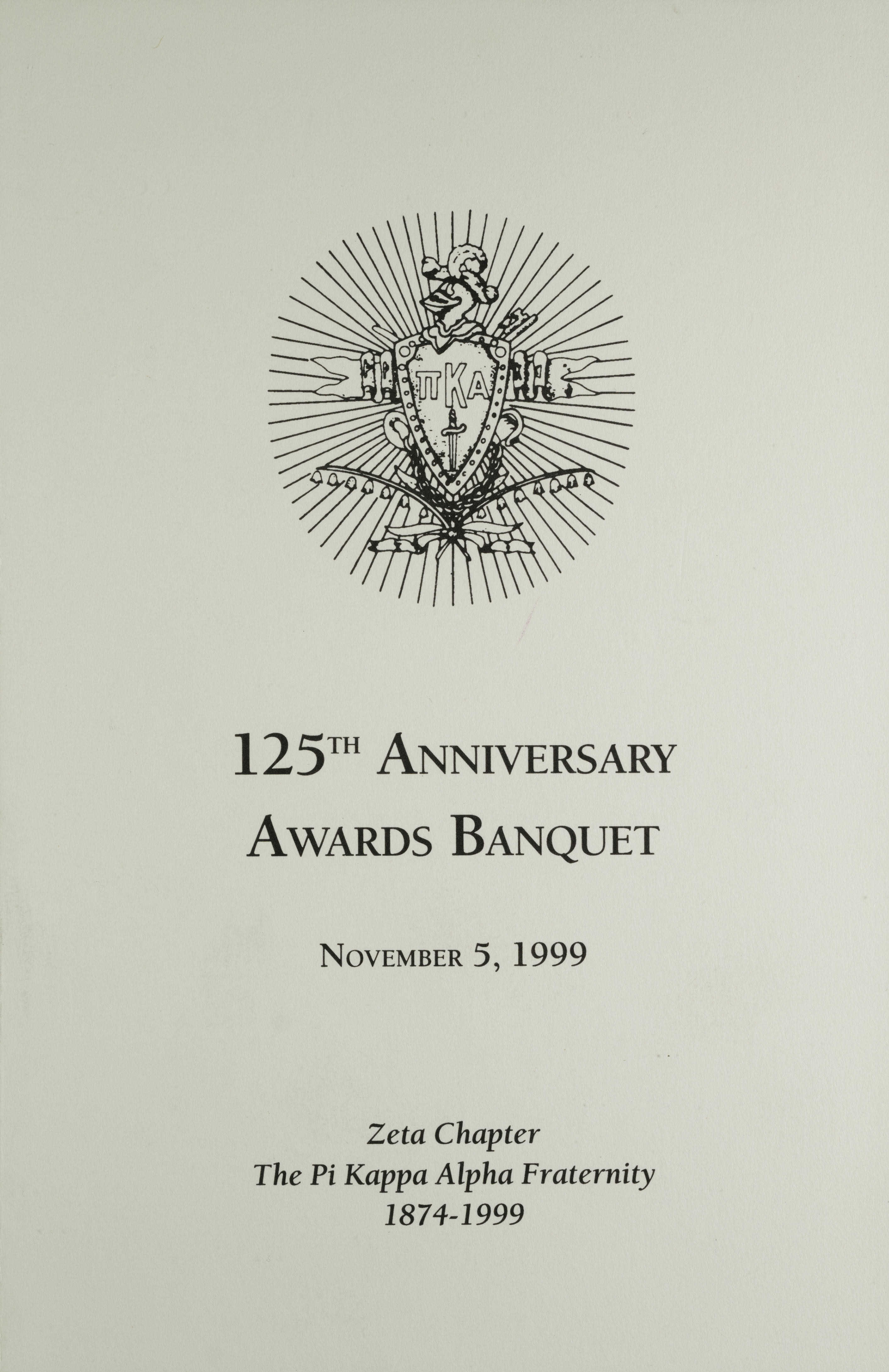 Zeta Chapter 125th Anniversary Awards Banquet Program 1, November 5, 1999