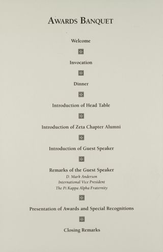 Zeta Chapter 125th Anniversary Awards Banquet Program 2, November 5, 1999