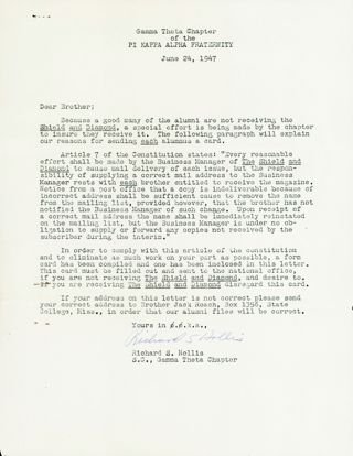 Richard Hollis to Brother Letter, June 24, 1947