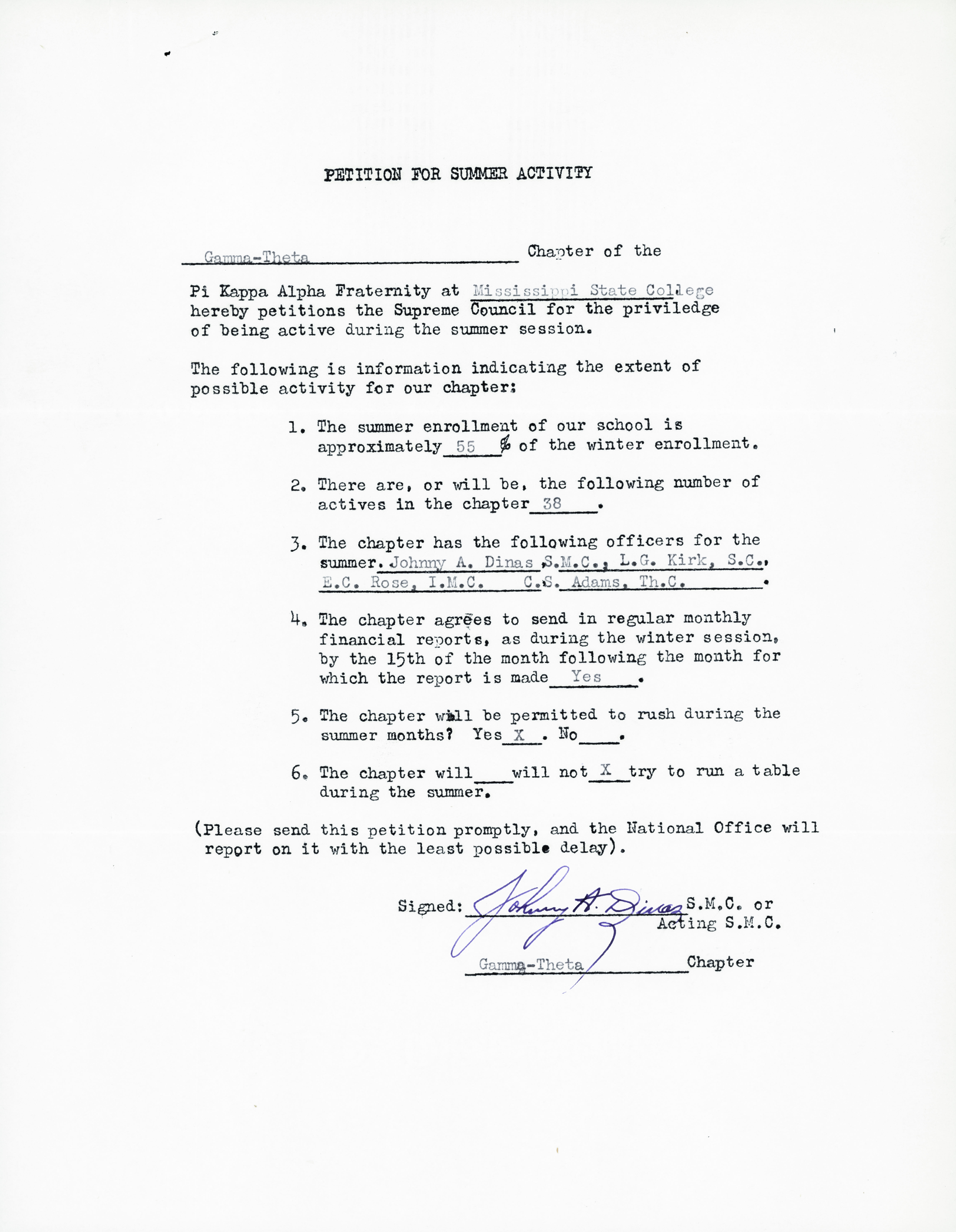 Petition for Summer Activity, c. 1940s