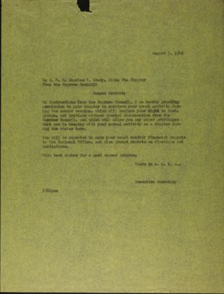 Executive Secretary to Alpha Eta Chapter Letter, August 5, 1942