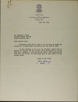 Jim Moody to Brother Hart Letter, January 22, 1938