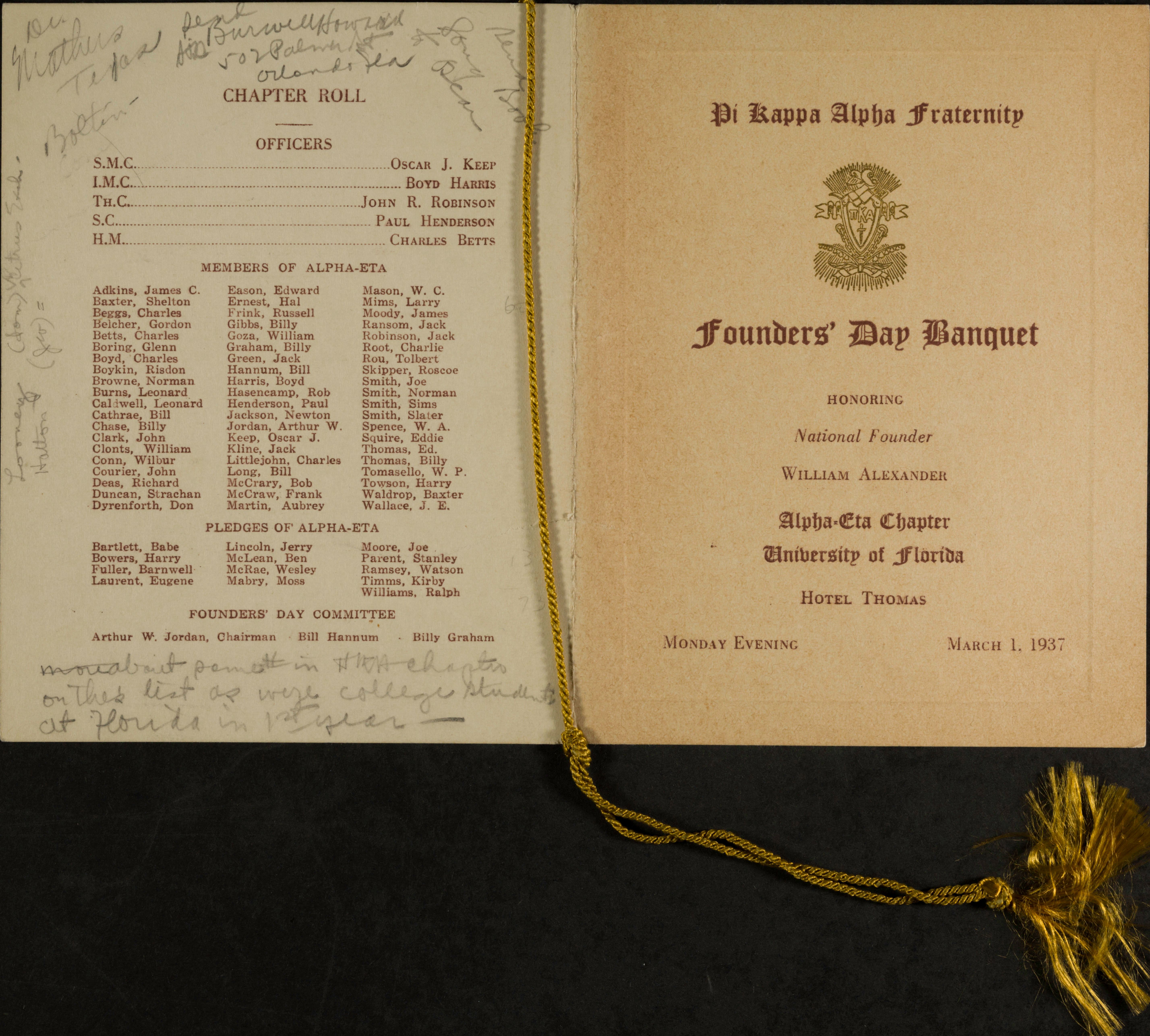 Founder's Day Banquet Program 1, March 1, 1937