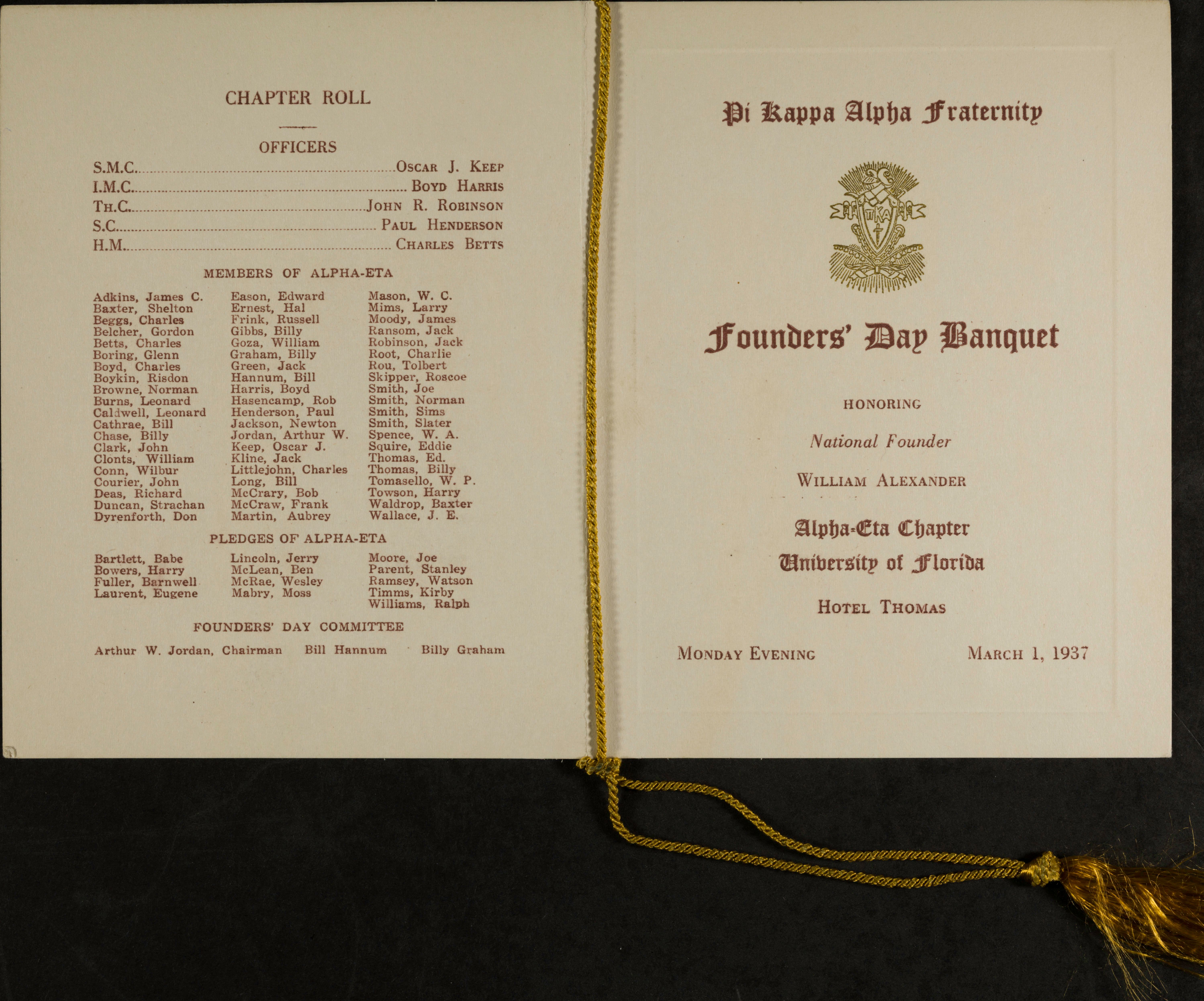 Founder's Day Banquet Program 2, March 1, 1937