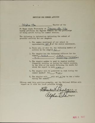 Petition for Summer Activity, August 3, 1942
