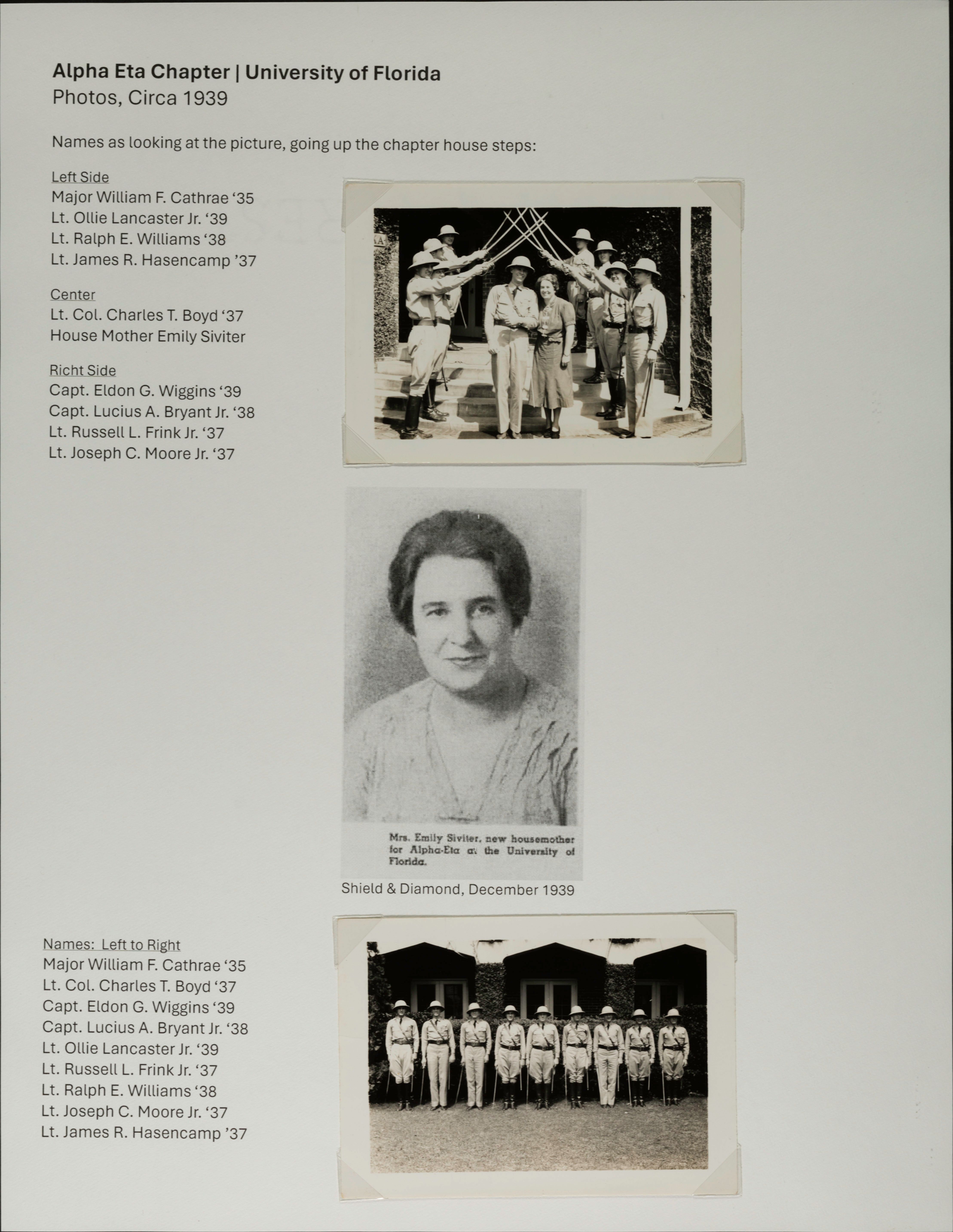 Alpha Eta Chapter Members in Uniform Photographs, c. 1939