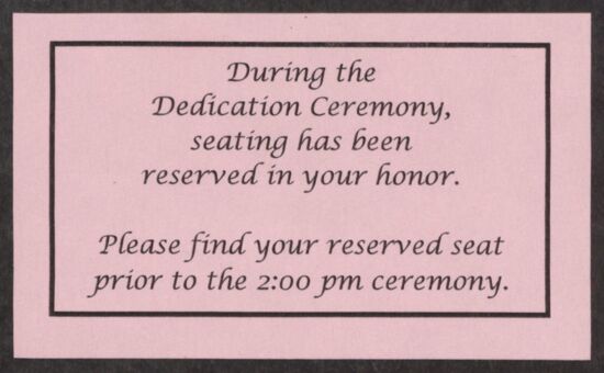 Headquarters Dedication Ceremony Reserved Seat Card, September 24, 2005 (image)