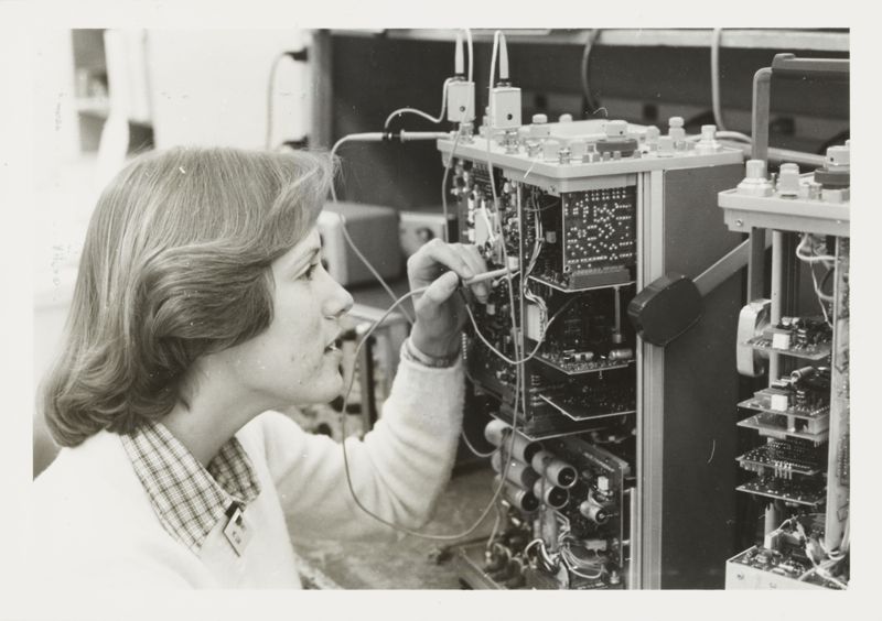 circa 1981 Nancy McLean Working with Electronics Photograph Image