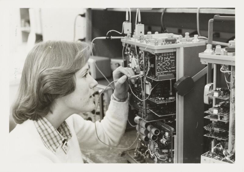 Nancy McLean Working with Electronics Photograph, circa 1981 (Image)