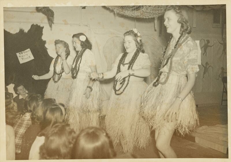 Pi Chapter Members Hula Dancing Photograph, 1940s (Image)