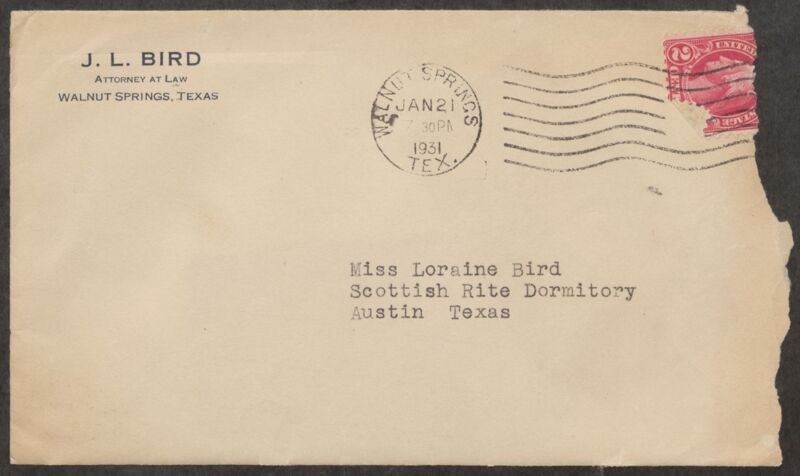 January 21 J. L. Bird to Loraine Bird Letter Image