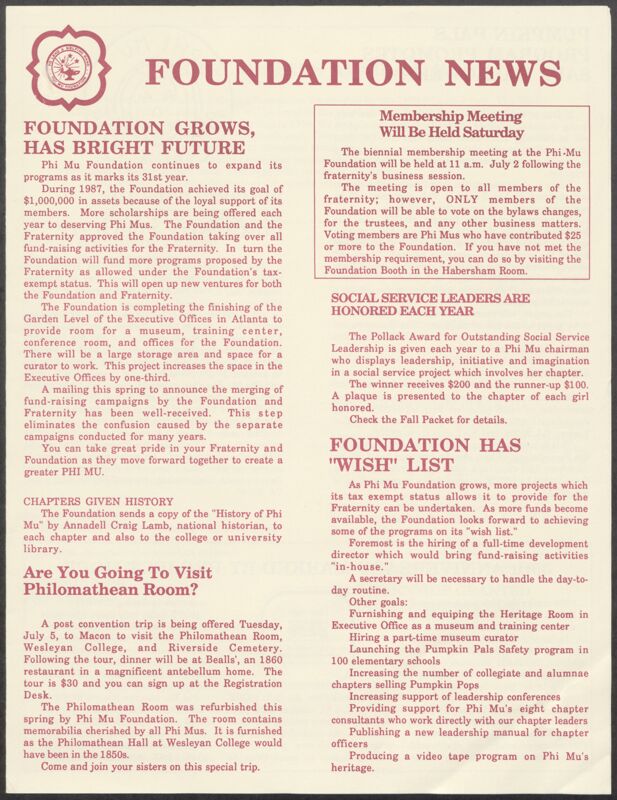 Foundation News Newsletter, 1988 (Image)