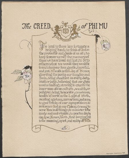 The Creed of Phi Mu, circa 1929 (image)