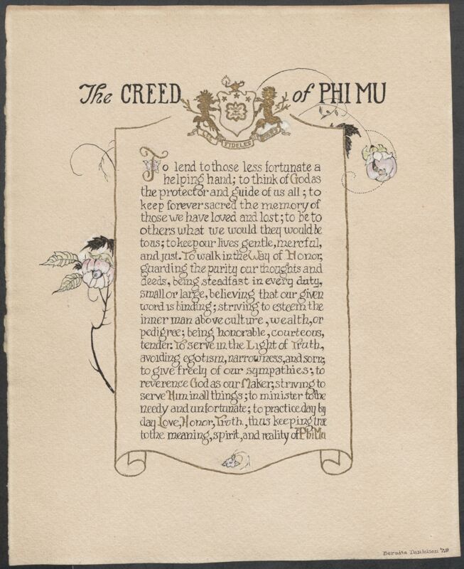 circa 1929 The Creed of Phi Mu Image