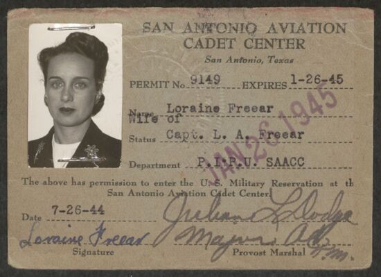 Loraine Freear San Antonio Aviation Cadet Center Card, July 26, 1944 (image)