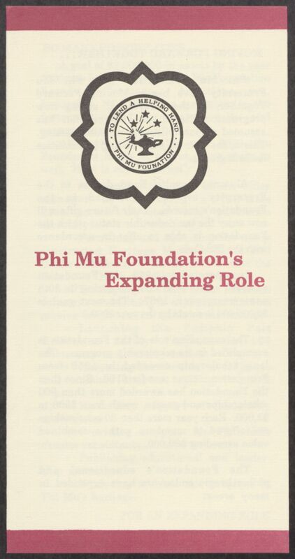 Phi Mu Foundation's Expanding Role Pamphlet, 1988 (Image)