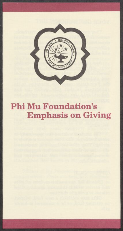 Phi Mu Foundation's Emphasis on Giving Pamphlet, 1988 (Image)