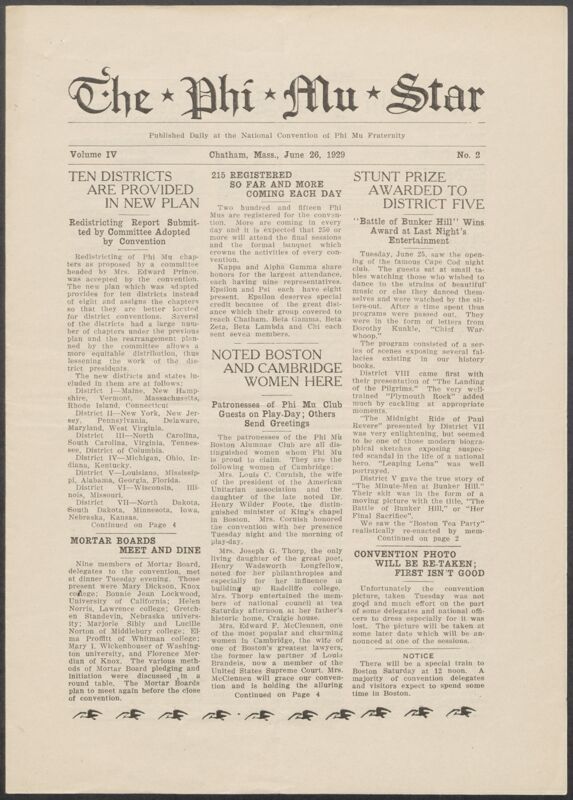 The Phi Mu Star, Vol. 4, No. 2, June 26, 1929 (Image)