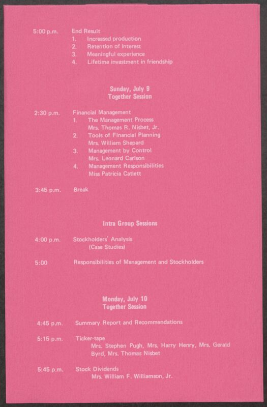 July 7-11 National Convention 1972 Collegiate Workshops & Intragroup Sessions Program Image