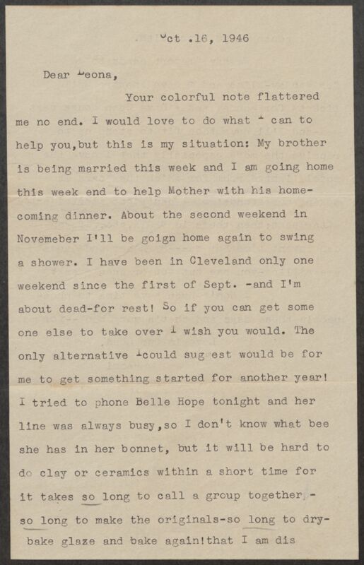 Naomi to Leona Hughes Letter, October 16, 1946 (Image)