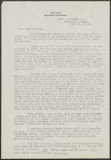 Harriette S. Henderson to Lila May Chapman Letter, June 16, 1925 (image)
