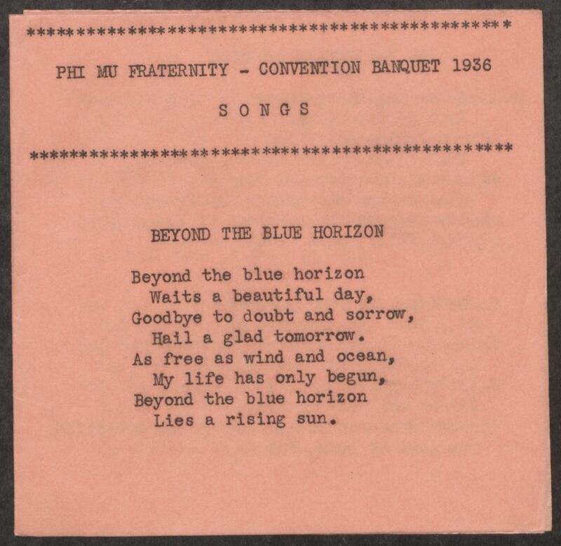 Phi Mu Convention Banquet Songs, 1936 (Image)