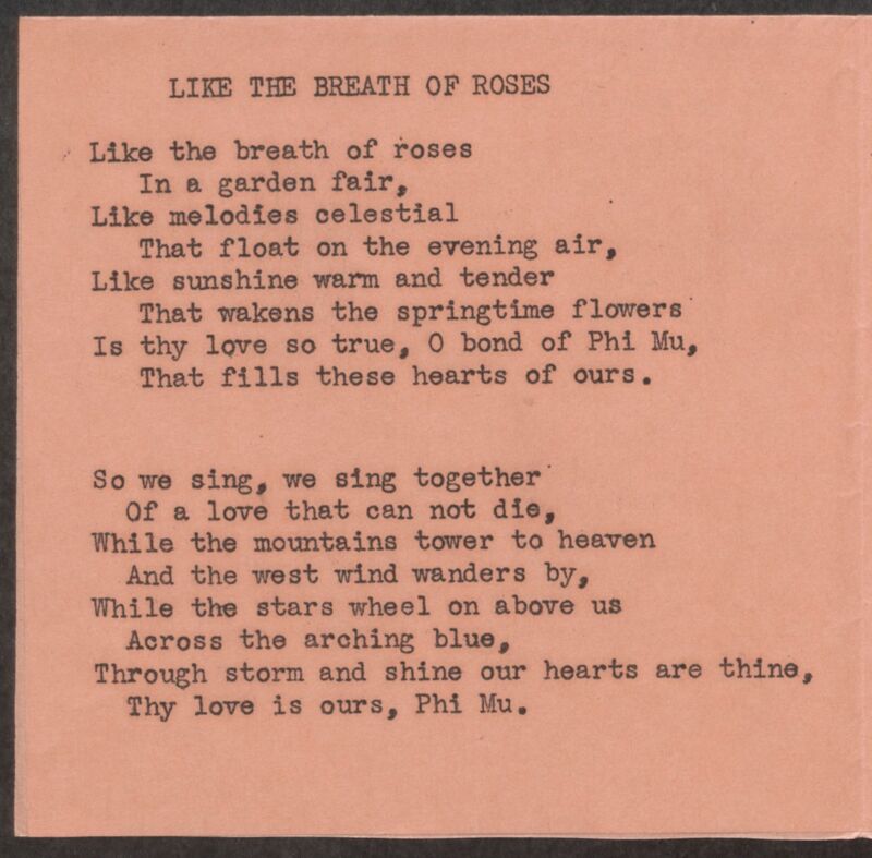 1936 Phi Mu Convention Banquet Songs Image