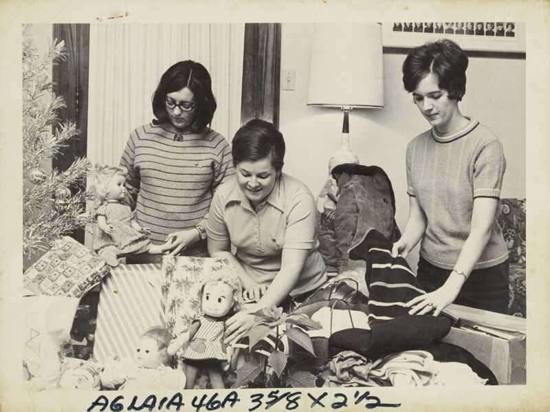 1970 Delta Phi Chapter Members Assembling Christmas Gifts Photograph Image