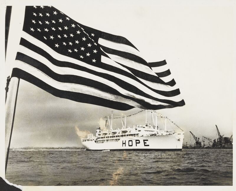 1984 S.S. HOPE with American Flag Photograph Image