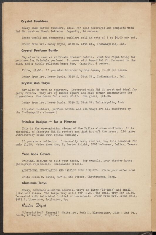 April 1950 The Phi Mu Centennial Catalog Image