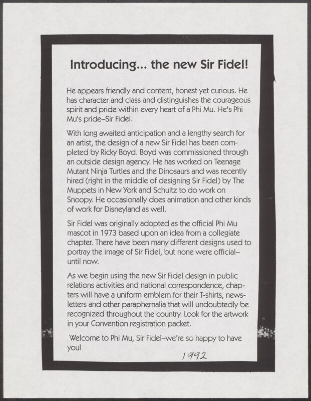1992 Introducing...the new Sir Fidel! Flier Image