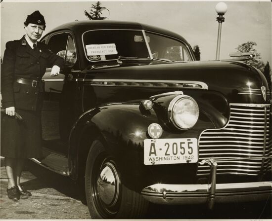 Alice Miller with Red Cross Motor Corps Car Photograph, c. 1940s (image)