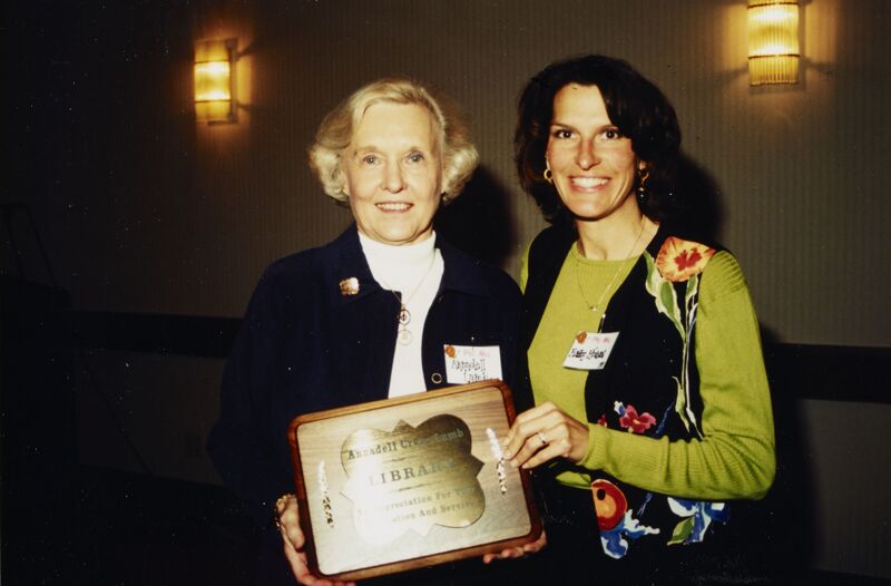 Annadell Lamb and Kathy Michel with Library Plaque Photograph (Image)